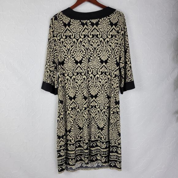 Catherine's Womens Dress Size 0X Black Tan Paisley Print Beaded 3/4 Sleeve NEW - Picture 8 of 12